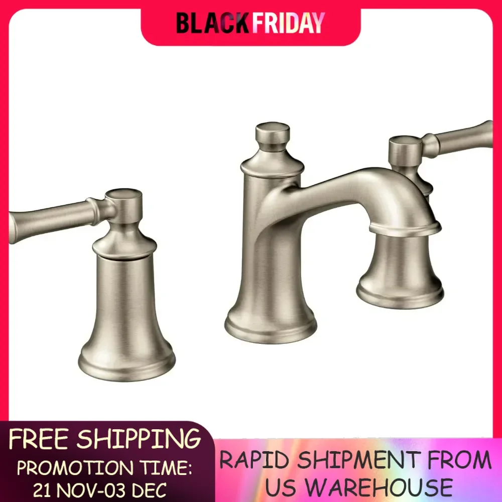 Bathroom Faucet Brushed Nickel Two-Handle High Arc Widespread Bathroom Sink Faucet for 3-Hole Setups with Valve Included  Faucet