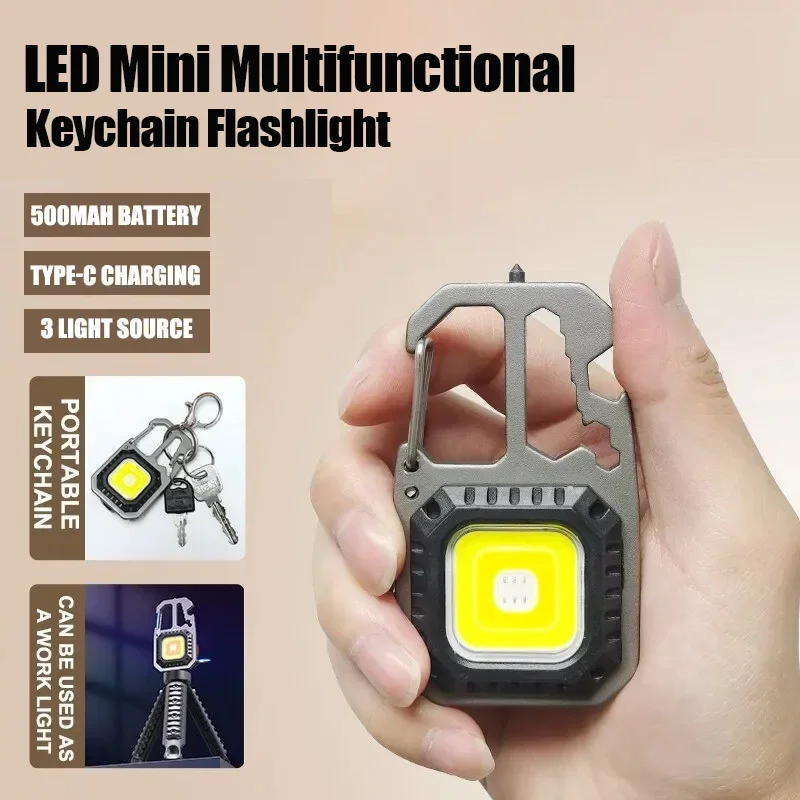 

KDULIT Mini LED Keychain Flashlight Outdoor COB Work Light Emergency Lighting with Window Hammer Bottle Opener Lamp Camping
