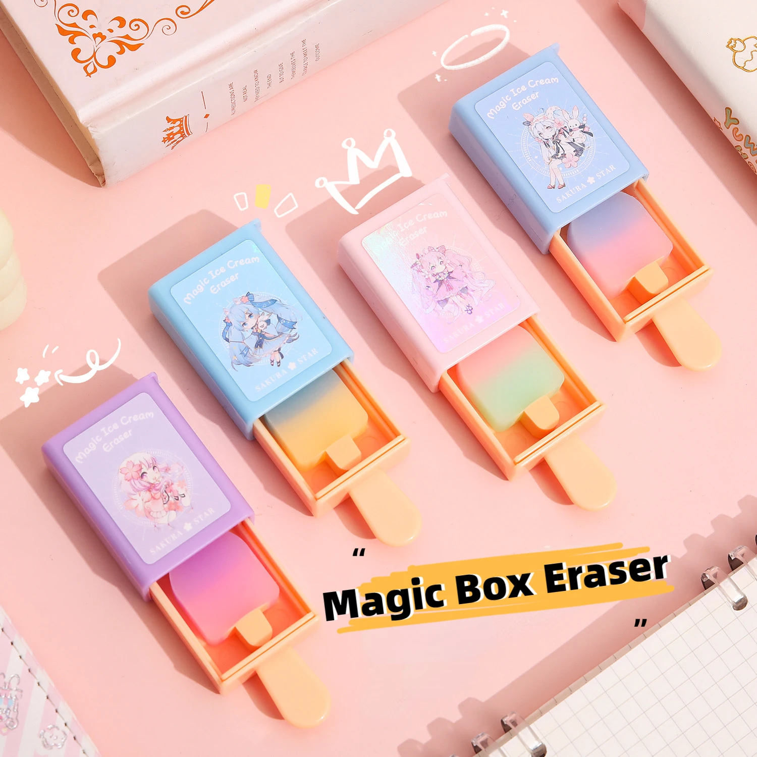 Cute Creative Rubber Eraser Funny Magic Box Cartoon Pencil Eraser Gift Kawaii Stationery Kids Students Office School Supplies