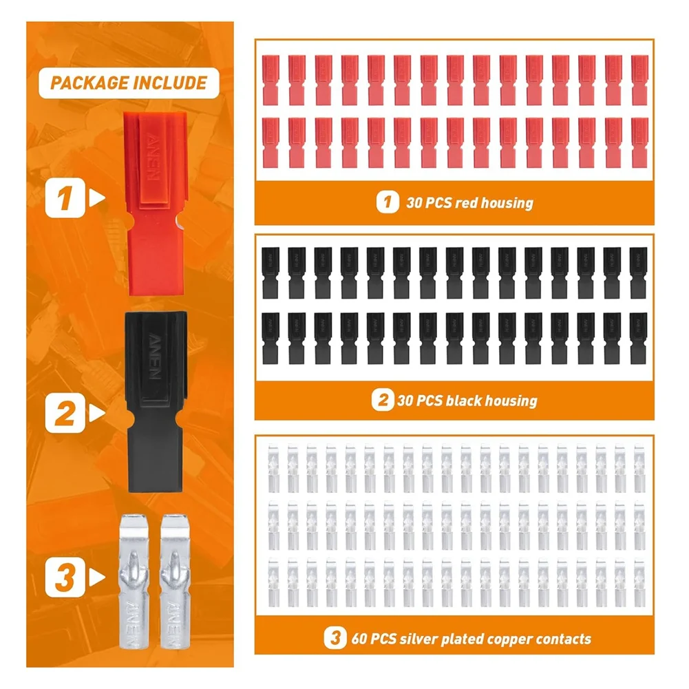 2025 Trend 60 PCS 15A/30A/45 Amp Power Connectors Assortment Kit, Anen Power Pole Connectors,Quick Disconnect Terminals Connecto