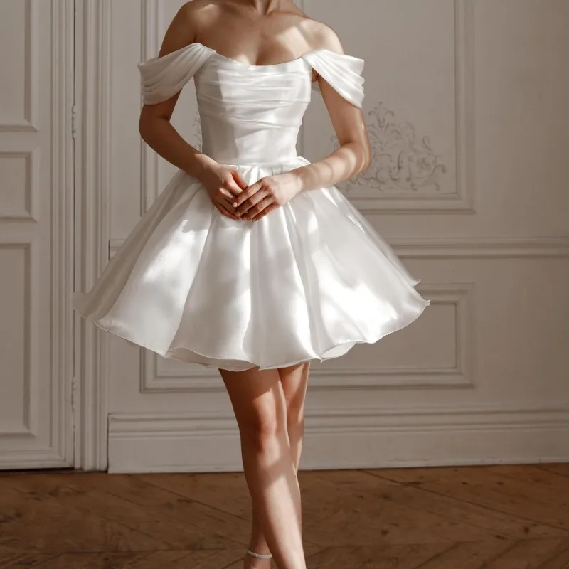 Banquet de mariage français blanc à une épaule, voile d'extérieur, fête d'anniversaire, réunion annuelle, robe de soirée courte, robe à la mode