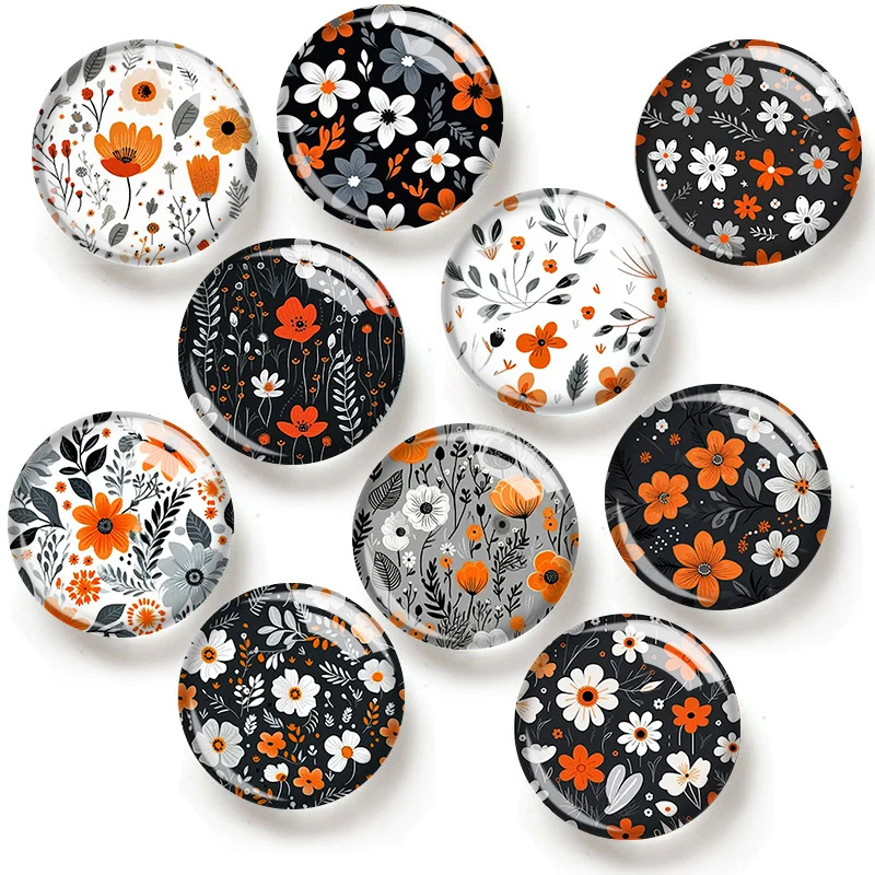 

Floral pattern 12mm/18mm/20mm/25mm glass cabochon bracelet pendant rings for jewelry demo earrings back Making findings