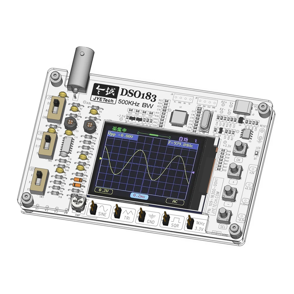 Oscilloscope Electronic Soldering Kit DSO183 Digital Oscilloscope DIY Kit 5V 0-500kHz Type-C Teaching Beginner Instrument Kit