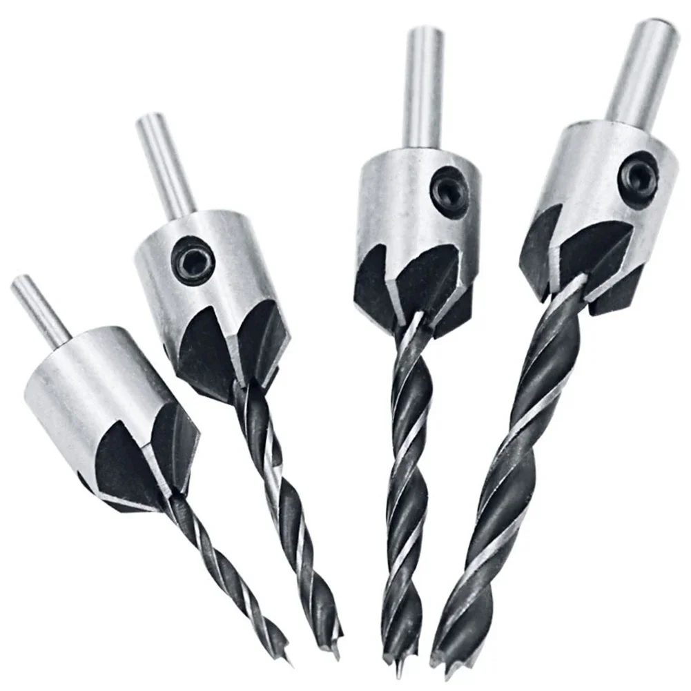 4pcs/set Countersink Drill Bit Set High Speed Steel Woodworking Chamfer Bit Reaming Drill Screw Hole Drill 3/4/5/6mm