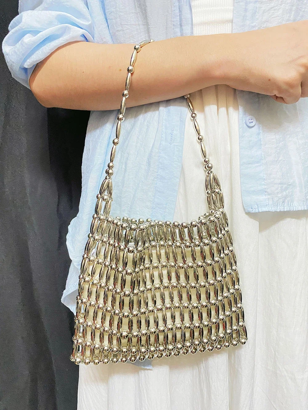 

Вечерняя банкетная сумка с искусственным жемчугом, модная тканая сумка из бисера, женский ручной клатч уникального дизайна с независимой подкладкой, сумка для подмышек