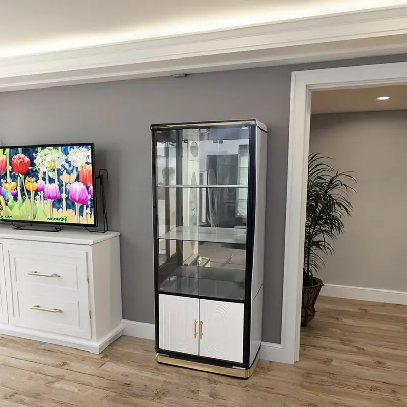 Elegant High Quality Wine Rack with Lighting Display HDF Storage Cabinet Lacquer Piano Glass Advanced Display Rack