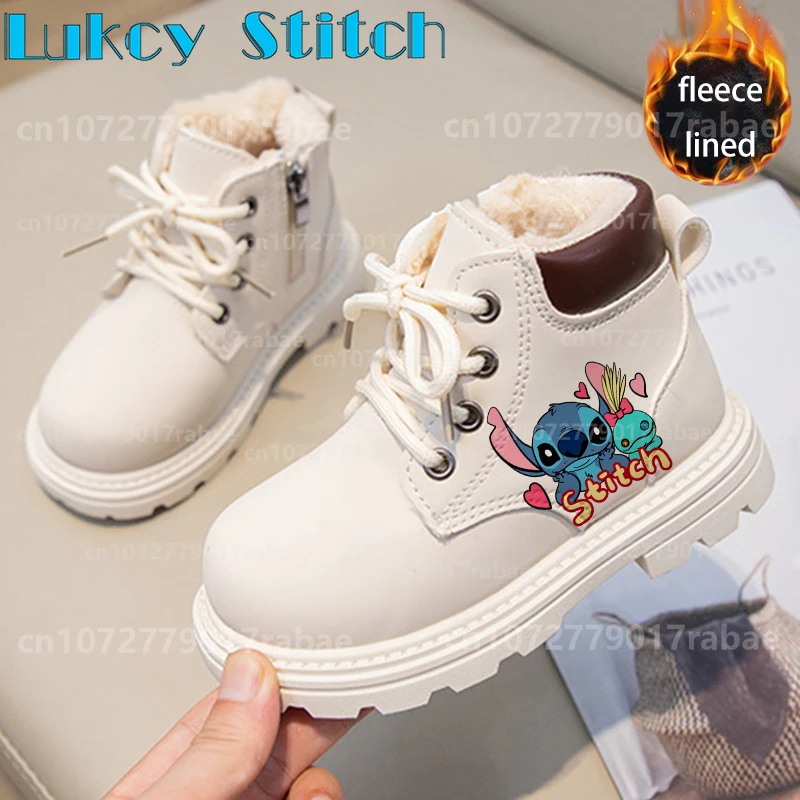 

New winter Stitch Cute printing Children leather cover high-top boots baby boy girl plush keep warm thick sole Shoes Gift