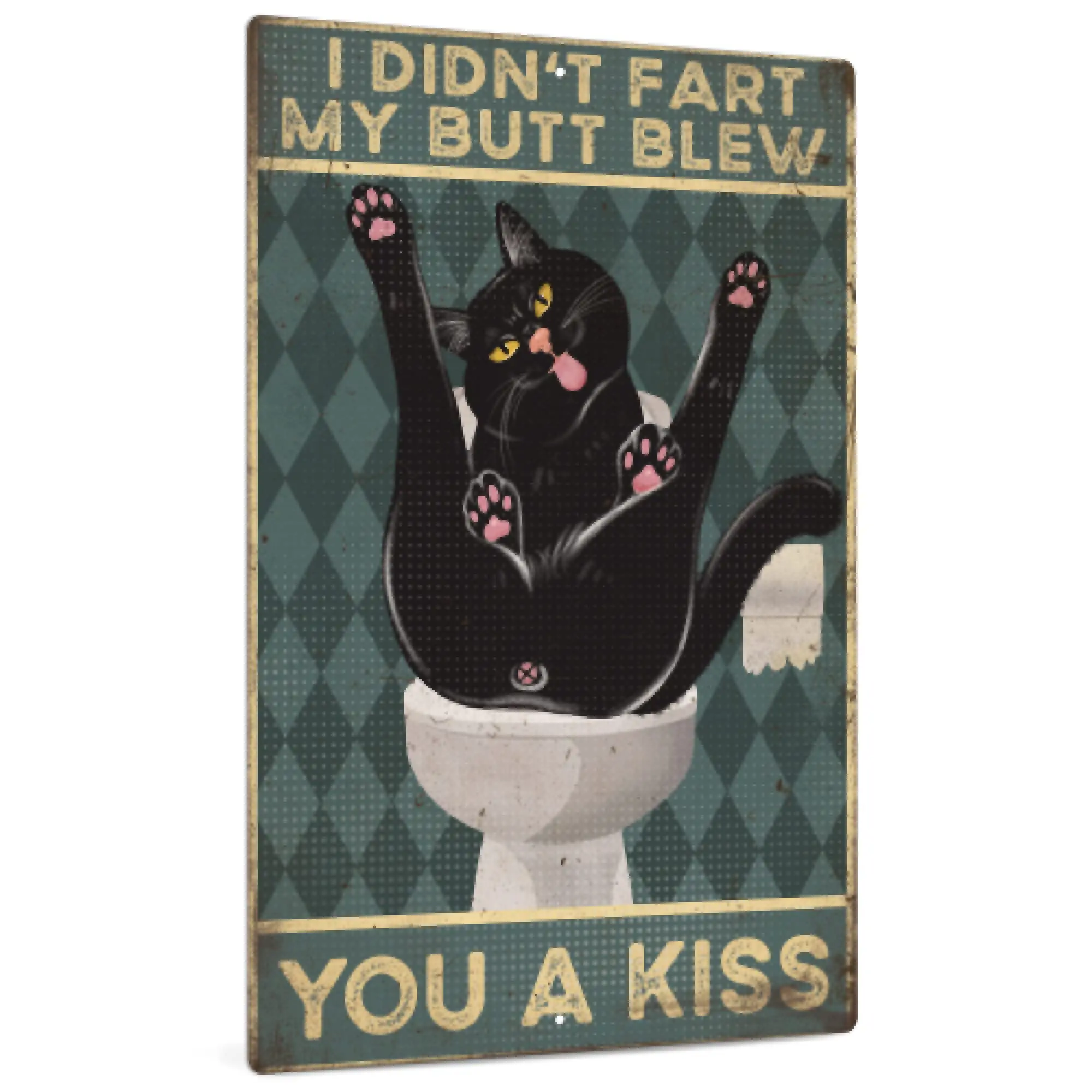 

Decor Funny Sarcastic Black Cat Metal Sign, I Didn't Fart My Butt Blew You Kiss Bathroom Wall Decor, 12 x 8 Inches Aluminum