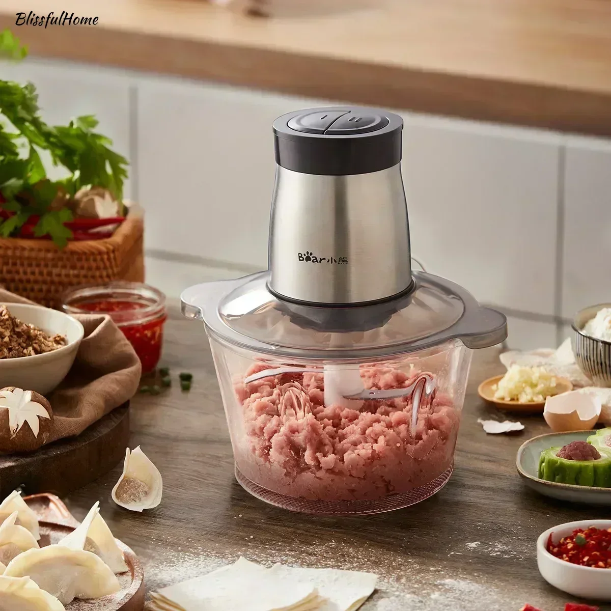 

New meat grinder. Electric. Household. Small. Stainless steel. Automatic. Mixing. Multifunctional. Cooking. Beat meat. Filling.