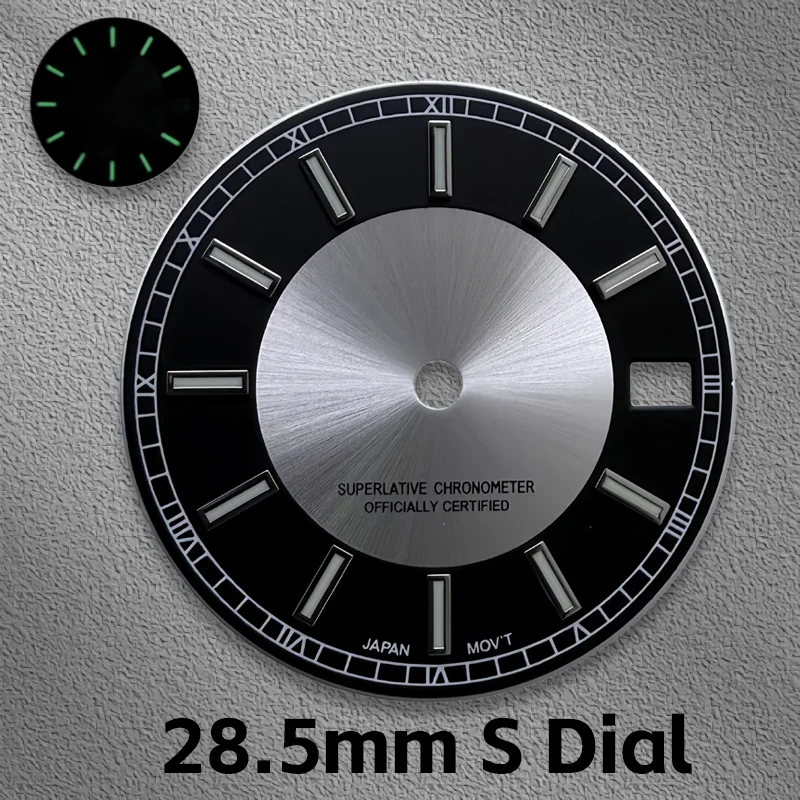 

Циферблат NH35, 28,5 мм, с логотипом S, зеленой люминесценцией, подходит для механизмов NH35/NH36, запчасти для модификации часов