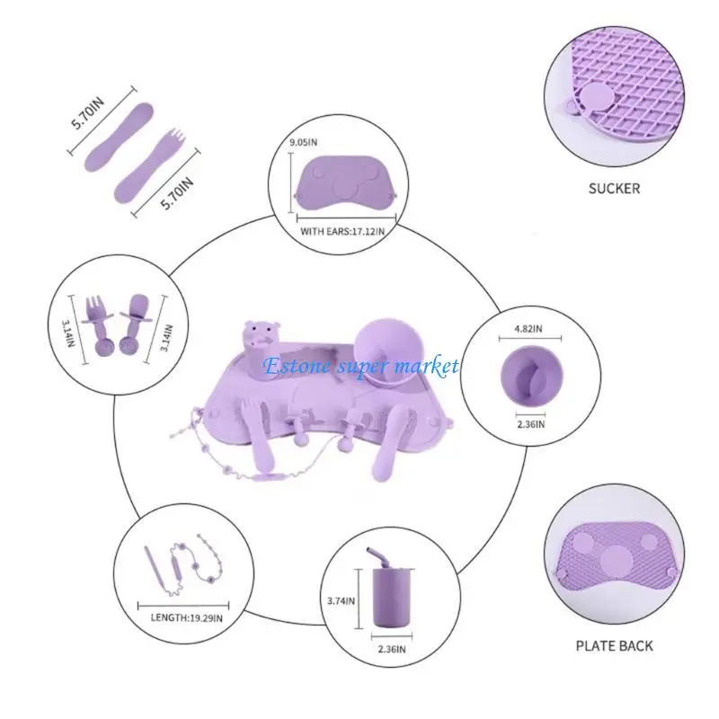 090B Baby Feeding System with Not Slip Silicone Mat Includes Suction Bowls Spoons Forks Cups & Straws Suitable for Toddlers