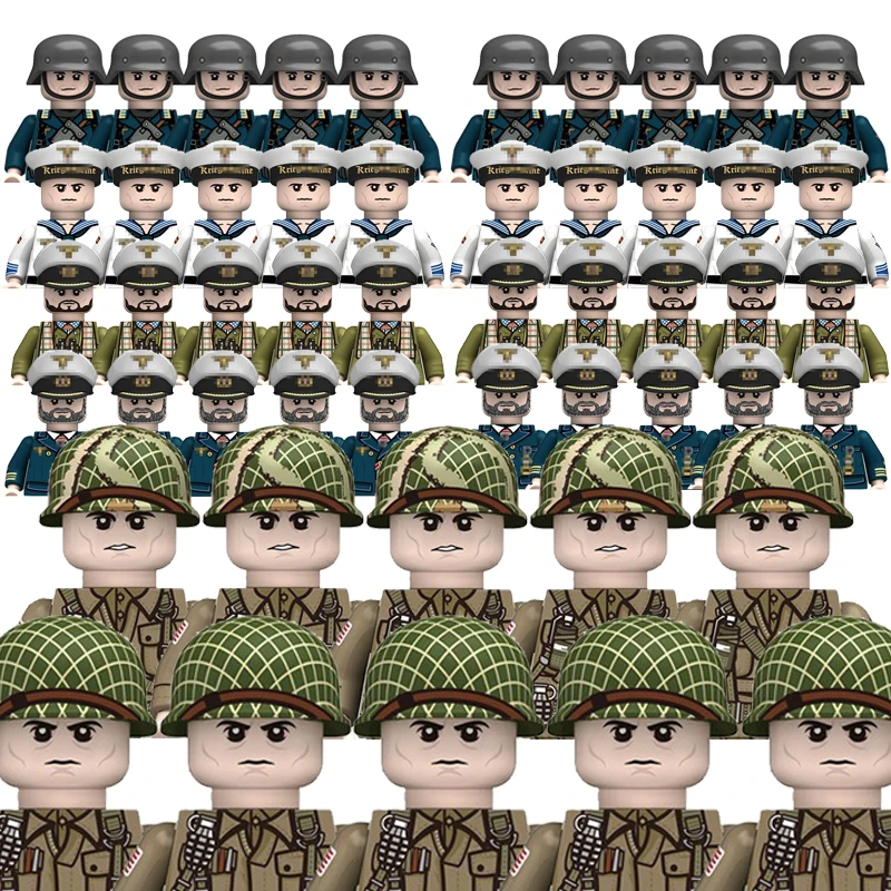 Klocki żołnierzy US Airborne Division z II Wojny Światowej, minifigurki z mundurami i hełmami, klocki konstrukcyjne, broń, karabiny, zabawki, prezent. — 2