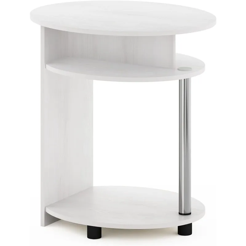 

Simple Design Oval End Table with Bin, White Oak/Chrome