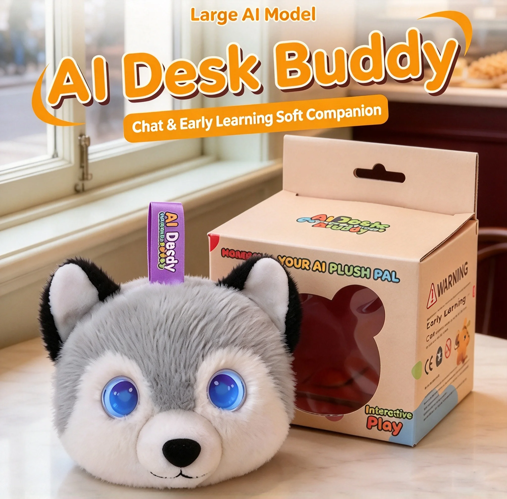 AI Smart Husky Plush Toy Interactive Talking Companion Doll,Early Education Kids Stuffed Toy with Glowing Eyes,PP Cotton Childre