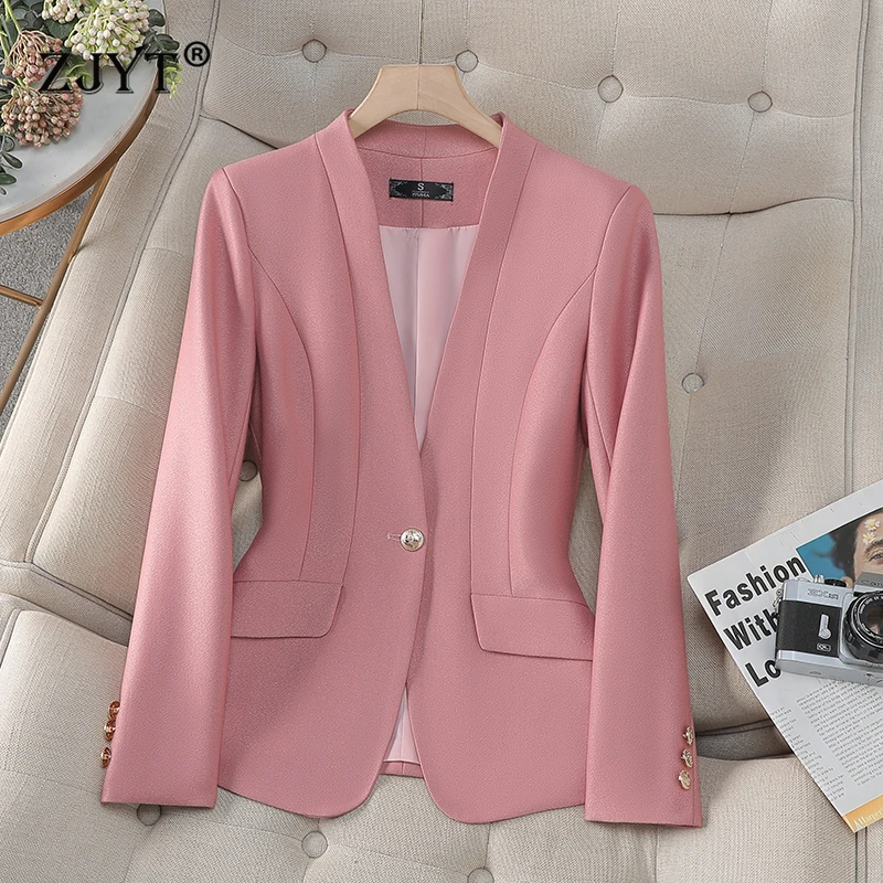 ZJYT blazer wanita satu kancing, jaket mantel kantor Formal lengan panjang musim semi 2025 ukuran Plus pakaian luar