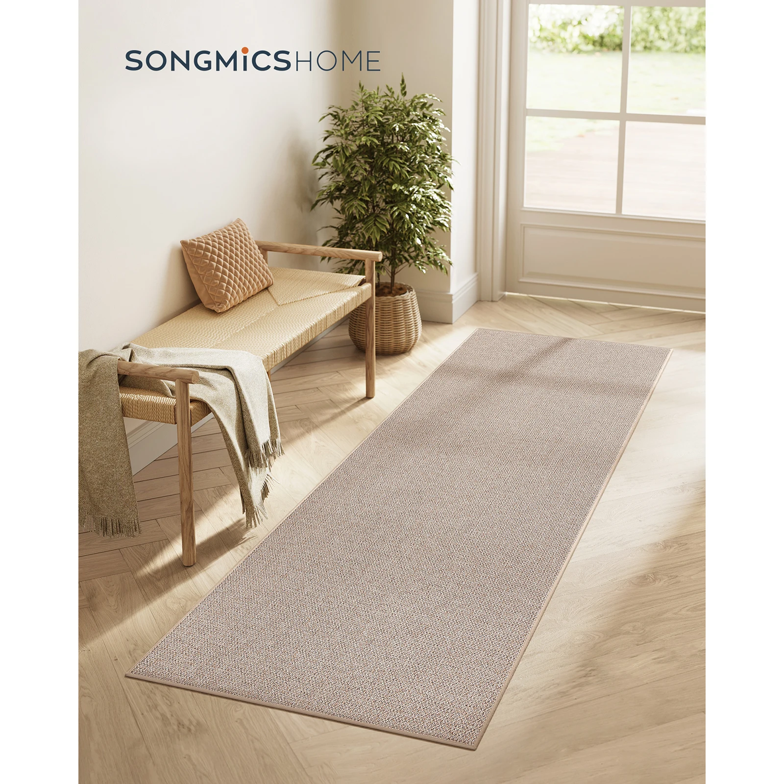 SONGMICS HOME Area Rug, 80x200cm, Non-Slip Faux Jute Carpet, Machine Washable, for Bedroom, Kitchen, Hallway, Dining Room