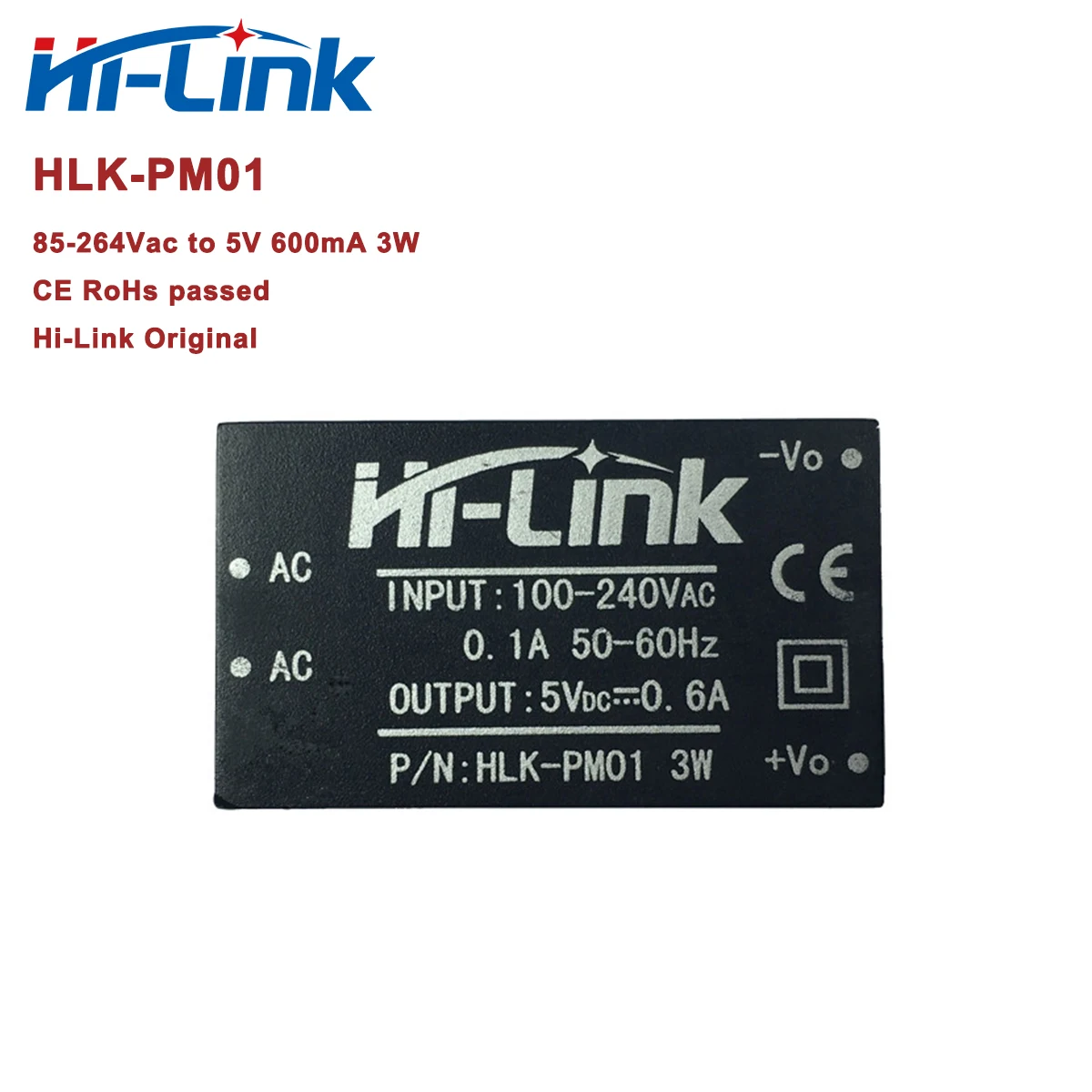 

Free Shipping Original Hi-Link 5V 0.6A 3W 220v Isolated AC DC Power Module Supply HLK-PM01