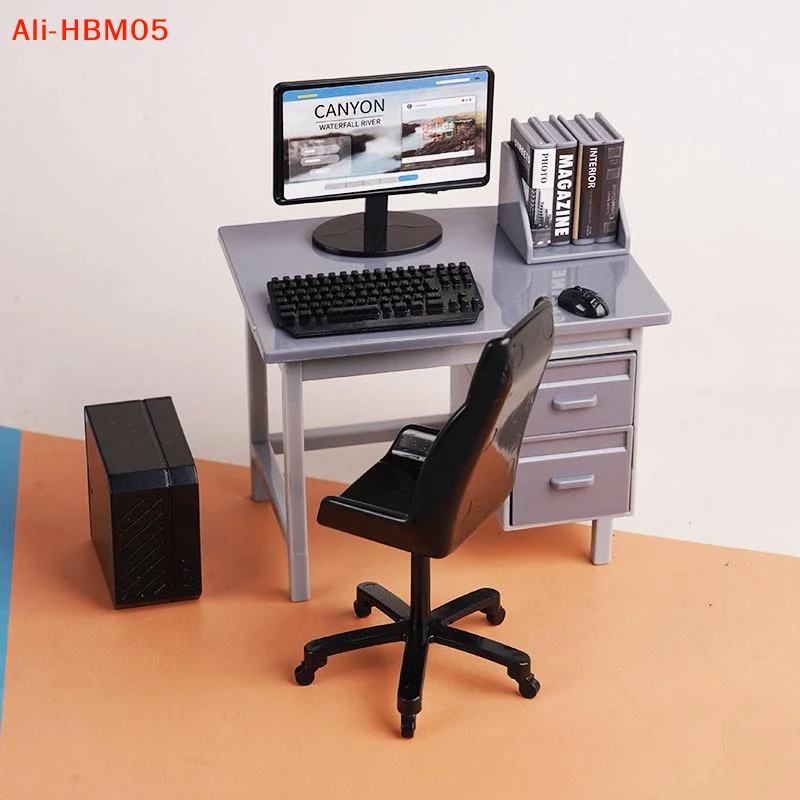 (HB05)1 Set 1/12 Dollhouse Miniature Computer Keyboard Desk Chair Kit Home Study Room Furniture Decor Micro Scene Props