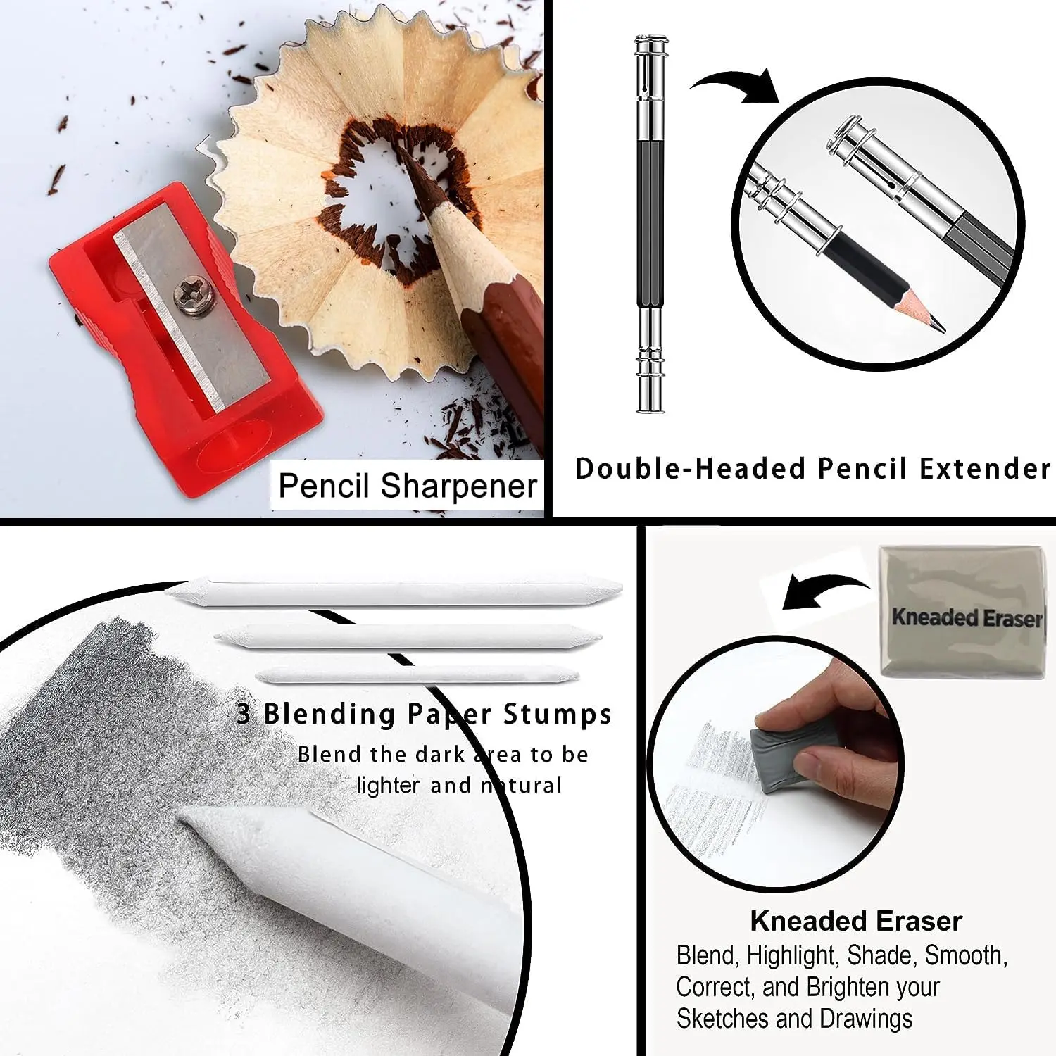 29Pcs Drawing Kit Sketching Pencils Set,Portable Pen Curtain-Charcoal Pencils, Sketch Pencils, Charcoal Stick,Sharpener,Eraser image 5