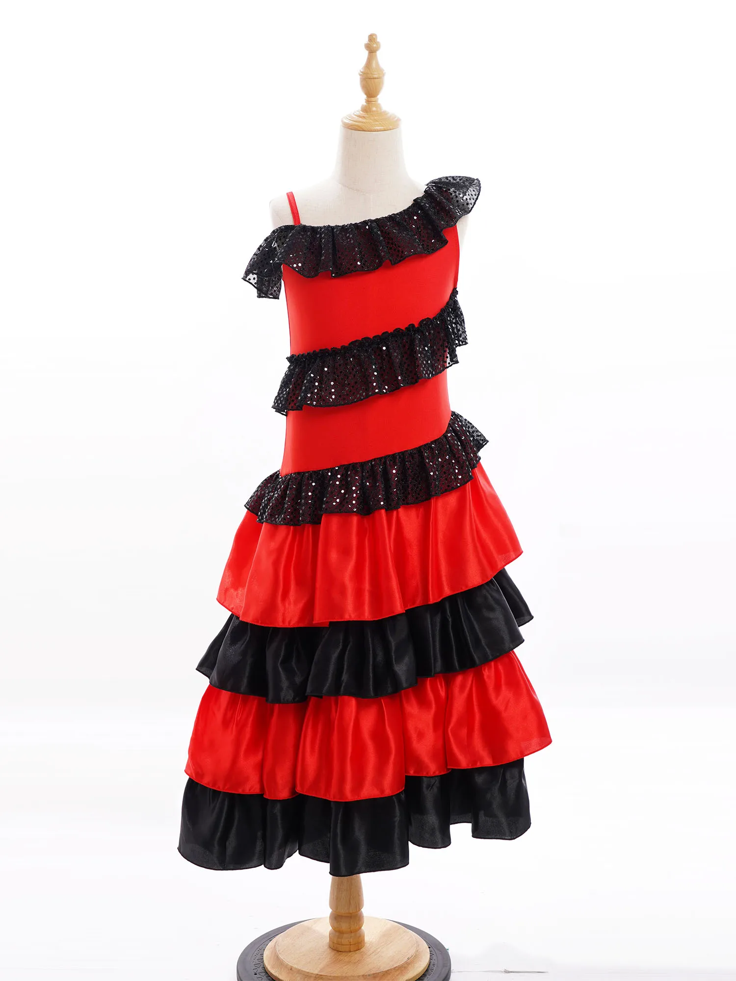 女の子のためのスペインのダンスドレス,フェスティバルパーティー,裸の肩,レベルのフリル,クラシックなフラメンコ,ジプシースタイルの衣装