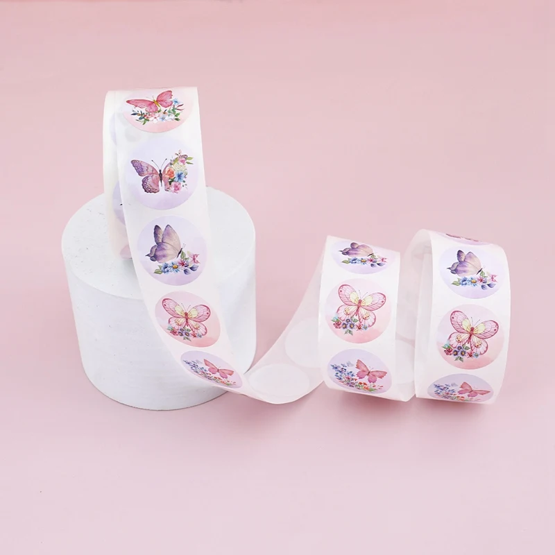 500pcs/roll Butterfly Stickers Labels Stamps Round Butterfly Multicolor Envelopes Cute Closure Wedding Party Decoration Sticker image 3