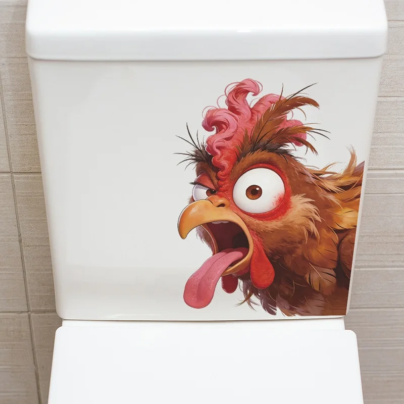 Cartoon Vomit Rooster Head Bathroom Toilet Wall Decal Home Decor Rooster Wall Sticker Self-Adhesive