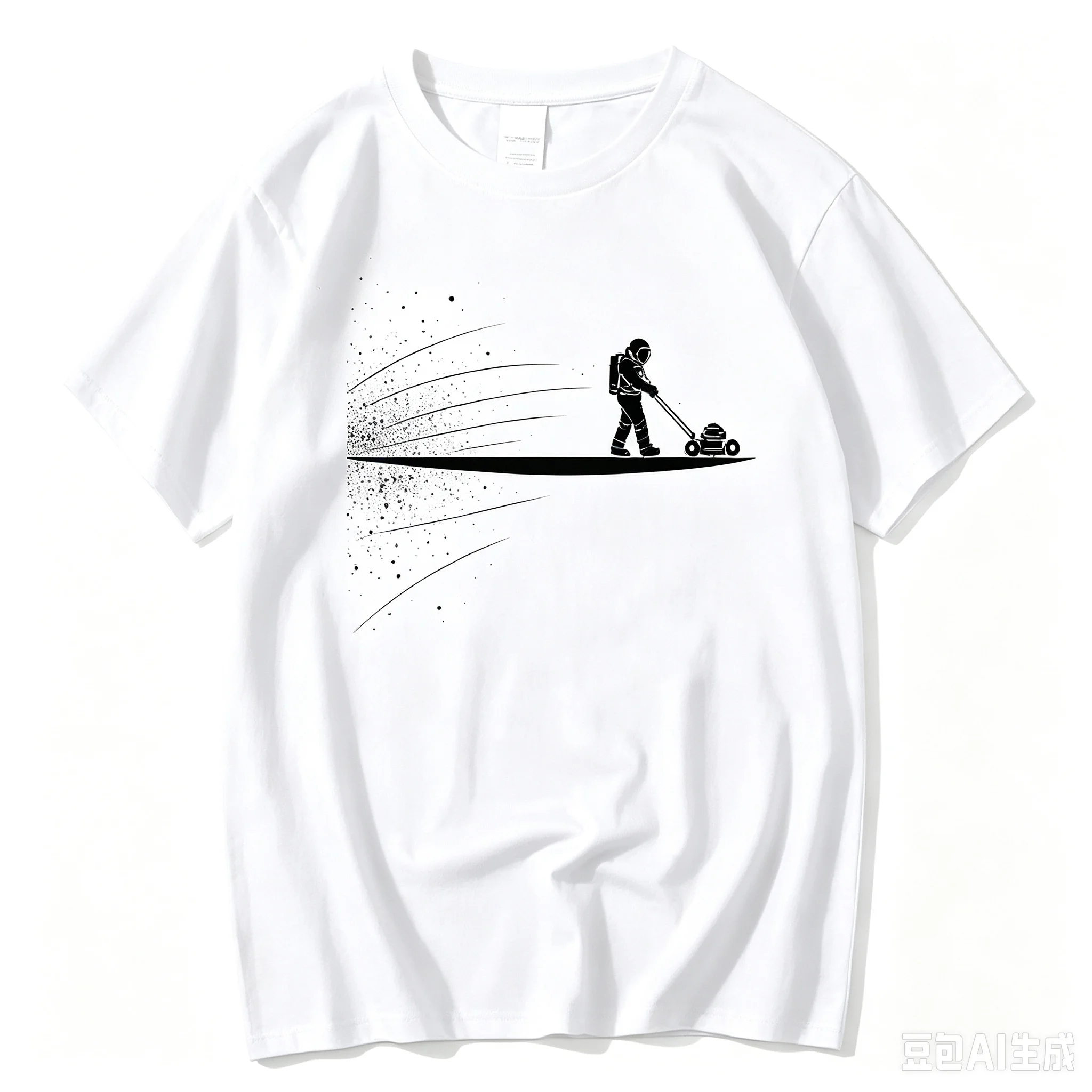 Cool Space Astronaut Lawn Mower Print T‑Shirt Men Loose‑Fit O‑Neck Short Sleeve Creative Tops