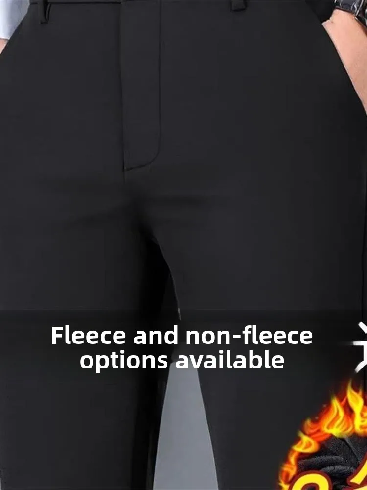 

Men's Winter Fce Lined Thi Straight Leg Pants Large Size Casual Trousers High End No Iron Long Pants for Men