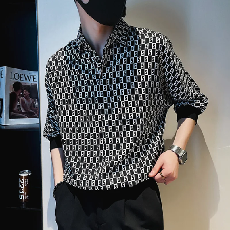 

2024 Summer Fashion Plaid Shirts Men Half Sleeve Loose Pullover Streetwear Social Party Nightclub Blouse Camisas Para Hombre