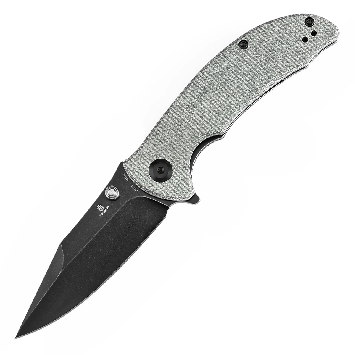 Tenable Folding Knives Rei T1061A2 3.3'' Blackwash 14C28N+Green Micarta Ergonomic Handle with Standard Flipper Pocket Knife EDC