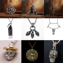 Gothic Cross Skull Madonna Statue Pendant Necklace Men's Biker Punk Rock Religious Amulet Exorcism Jewelry