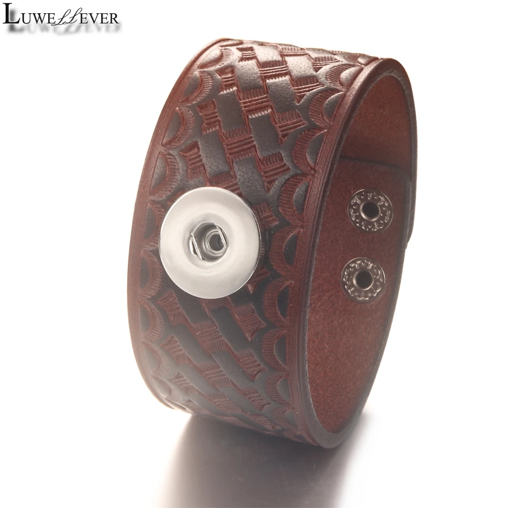 Fashion Geometry Punk Rock 012 Real Genuine Leather Fit 18mm Snap Button Bangle Bracelet Charm Jewelry For Women Men