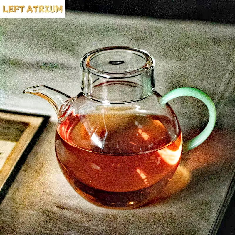 200ml Small Glass Teapot With Imitation Jade handle For One Person Use Tea Pot Kung Fu Tea Set For Home Tea Maker Teaware
