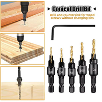 4/5PCS 5#-12# Conical Countersink Drill Woodworking Drilling Pilot Holes HSS Universal Counterbore Cutt