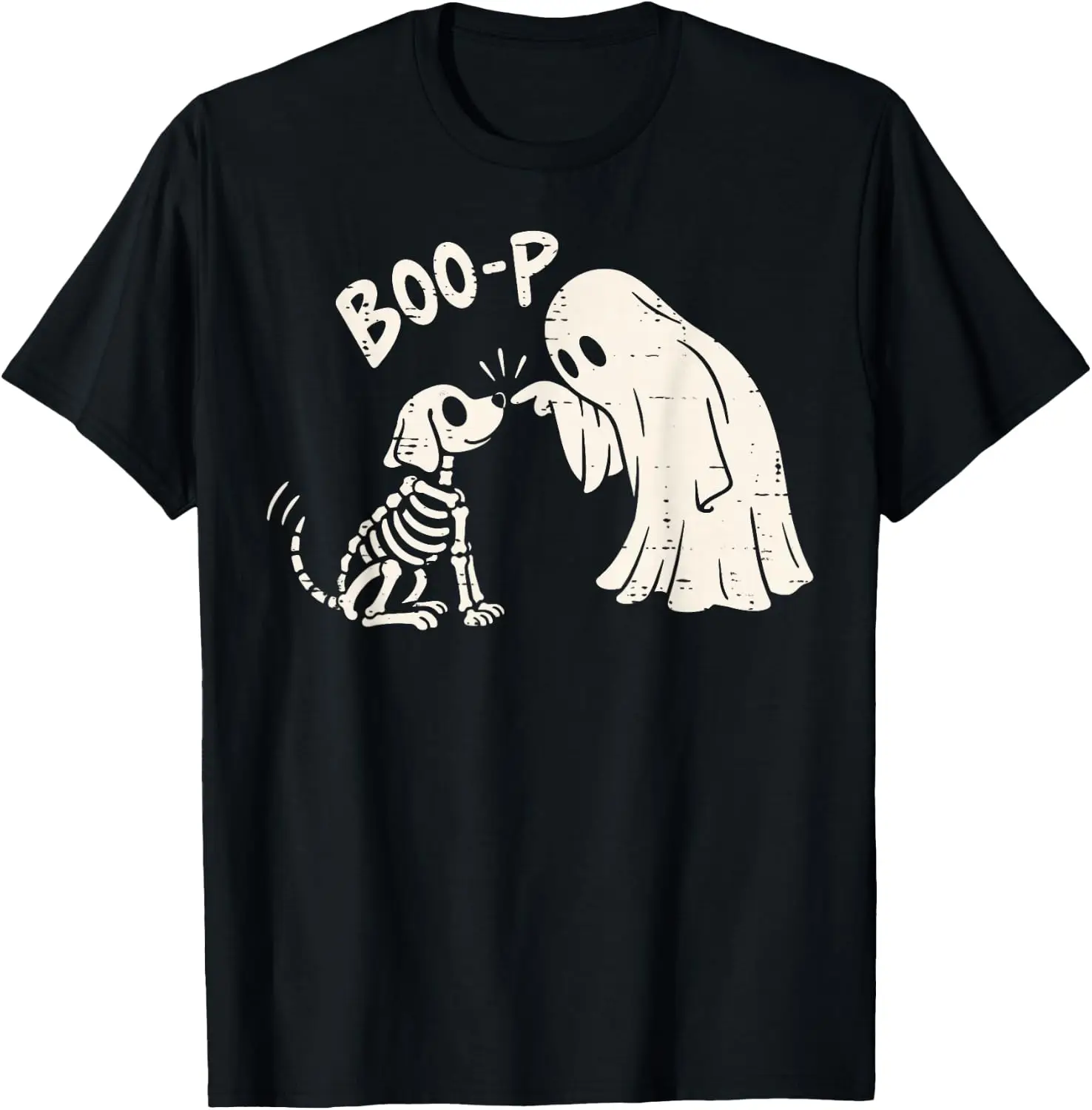 Boo-P Ghost Skeleton Dog Nose Boop Funny Halloween Costume T-Shirt Halloween Loose-Fit Pure Cotton Short-Sleeve Top – Stylish, Breathable, Plus-Size – Christmas Gift