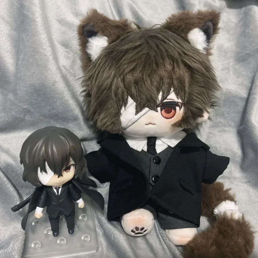 Cute Anime Bungo Stray Dogs Dazai Osamu Cat 20cm Plush Cotton Doll Dress Up Clothes Outfits Kawaii Animal Ear Body Cosplay Gift