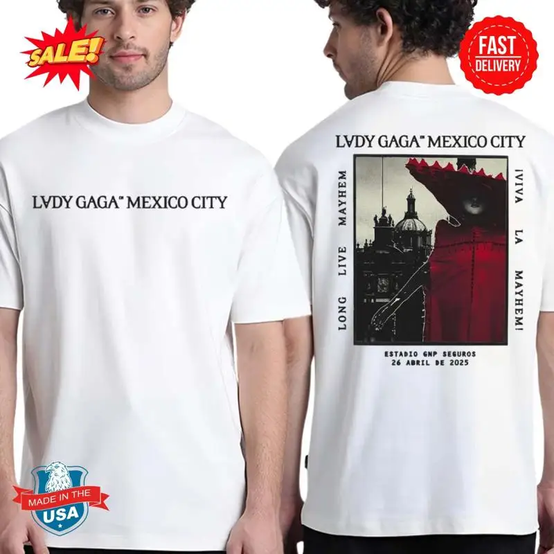 

Плакат с музыкой города Леди Гаги Мексики по Estadio Gnp Seguros на апреле 26. Футболка.