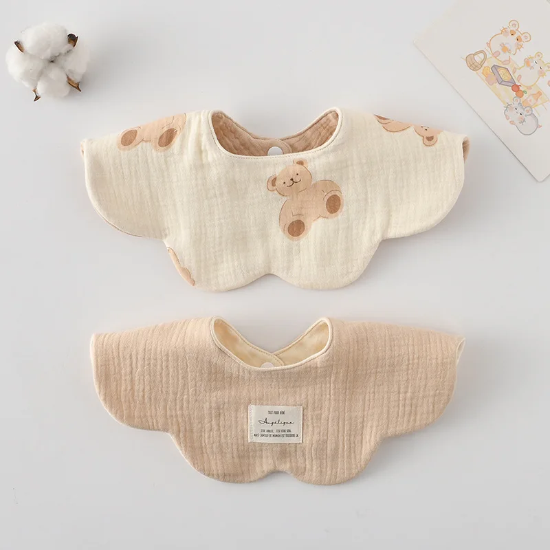 Korean-Style A-Class 100% Cotton 360° Rotatable Baby Bibs. 2-in-1 Wave Flower Design, Absorbent & Breathable. Safe for Infants