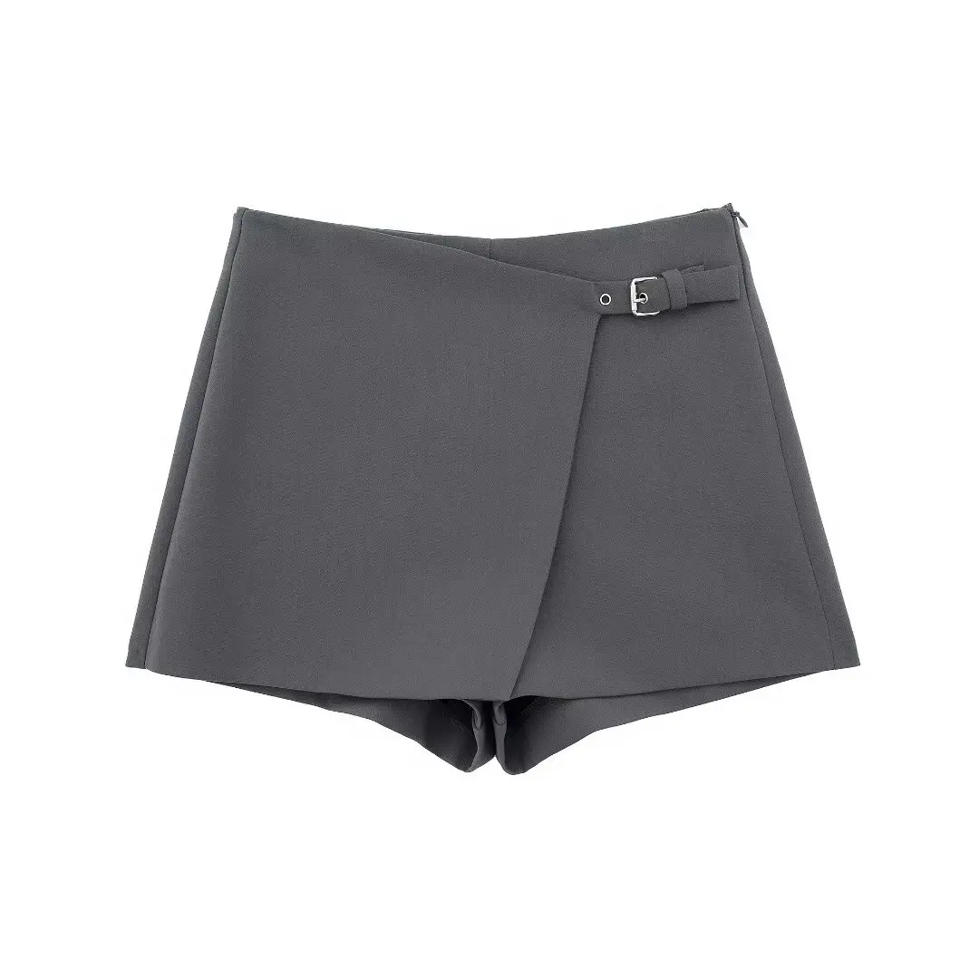 Asymmetric Shorts Skirts with Tab for Women, High Waist, Side Zipper, Female Skort, Fashion