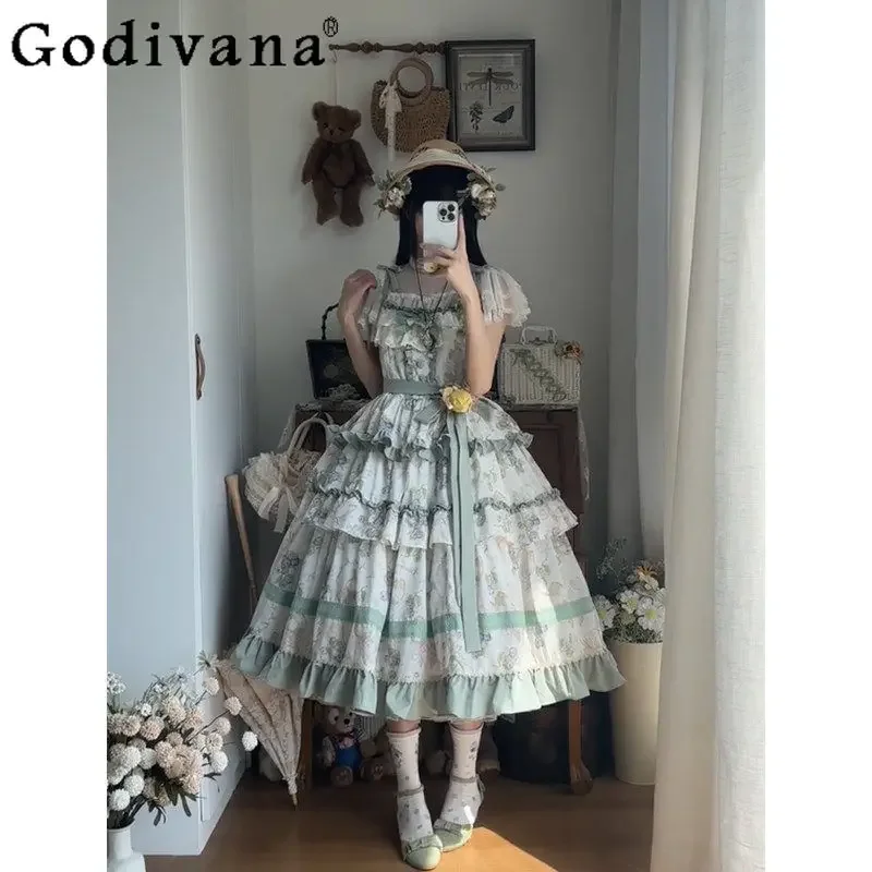 IMU Summer Large Size Lolita Dress and Shirt Set Tea Party Princess Dress Women's High-waisted Slim Sweet Elegant Long Dress Set