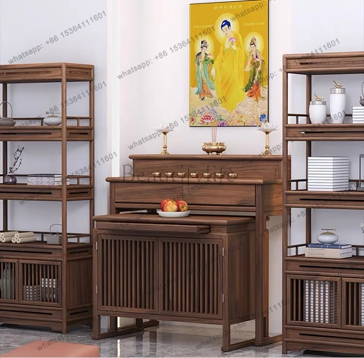 BlackWalnutFragrant Fire Chinese Solid Wood Incense Burner Table Domestic Buddhist Hall God of Wealth Worship Prayer Altar Table