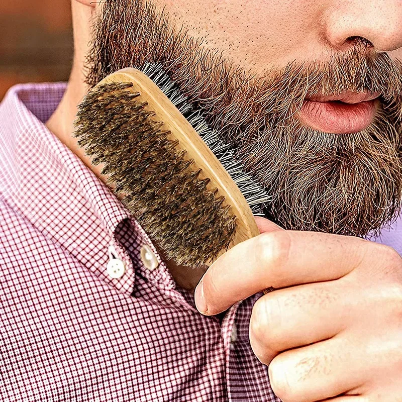 1PC Men Boar Bristle Hair Brush S/M/L Natural Wooden Wave Brush for Male Beard Hairbrush Dual-purpose Double-sided Beard Brush