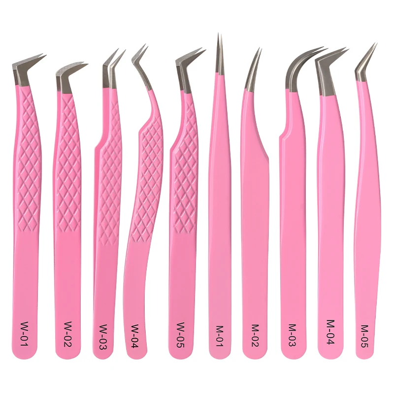 Professional Rose Red Eyelash Tweezers Fiber Tip Stainless Steel Lash Extension Tweezer Makeup Tools