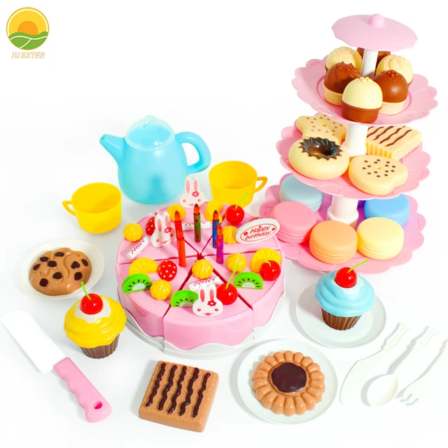 Zabawka dla dziewczynki Tort DIY Miniaturowe jedzenie Zestaw do herbaty Symulacja Udawanie zabawy Kuchnia dla dzieci Gra z krojeniem Edukacja Zabawki dla dzieci na 3 urodziny