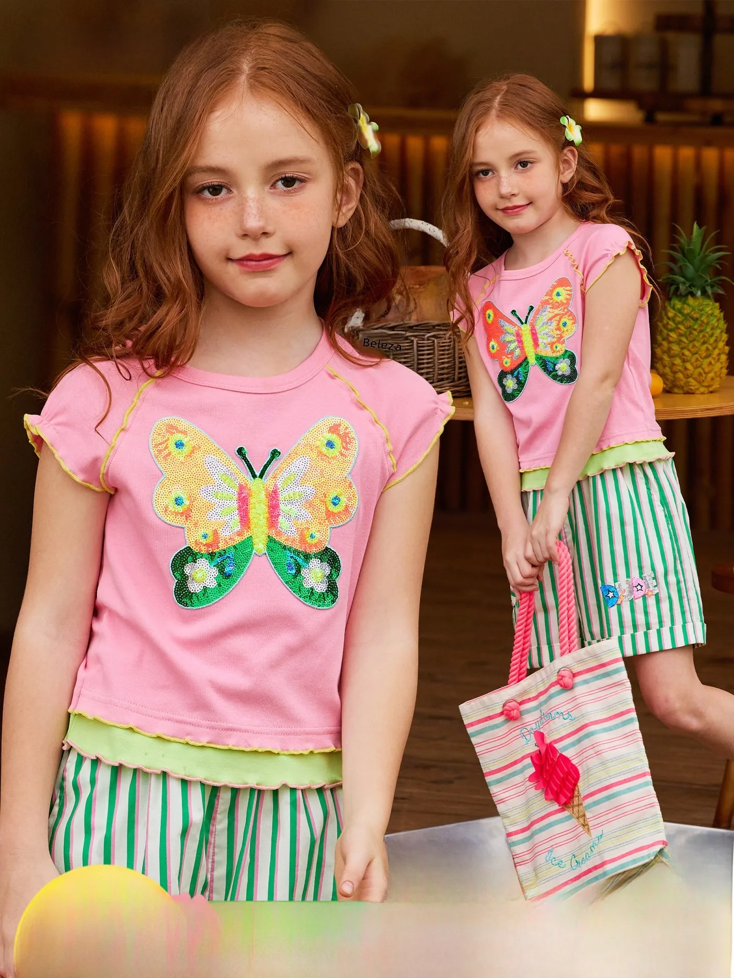 girls-summer-vest-strap-sequin-short-sleeve-top-pattern-breathable-sweat-absorbent-elastic-fitting-round-neck-outfit