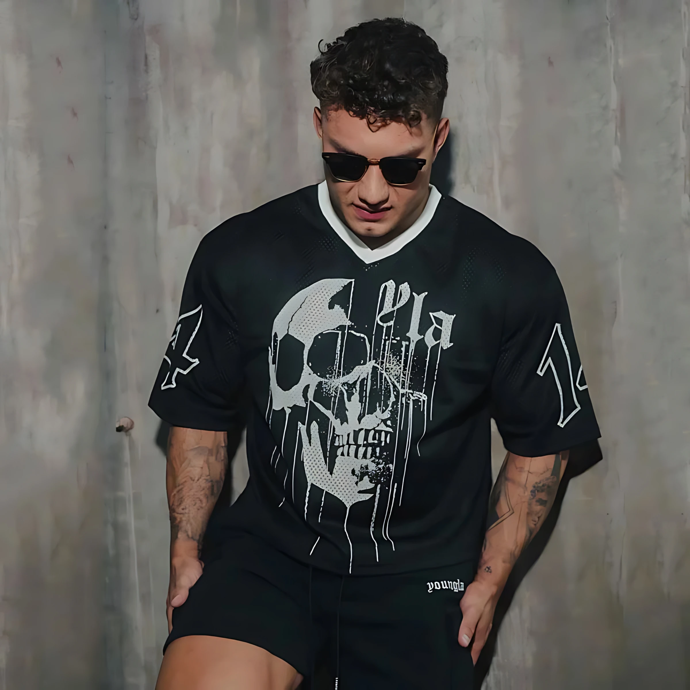 

Лето 2029, новая мужская повседневная футболка с v-образным вырезом, пуловер из полиэстера с буквенным принтом Chicago, летняя повседневная уличная уличная одежда