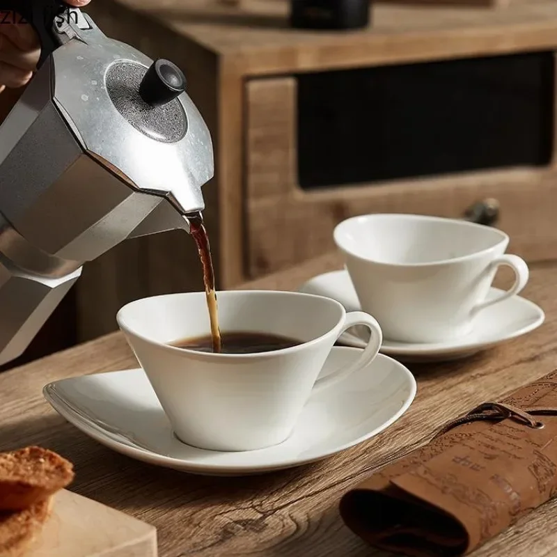 White Ceramic Coffee Cup and Saucer Set Irregular Water Cup Milk Tea Cups Couple Mugs Afternoon Tea Cup Milk Mugs Tea Mug