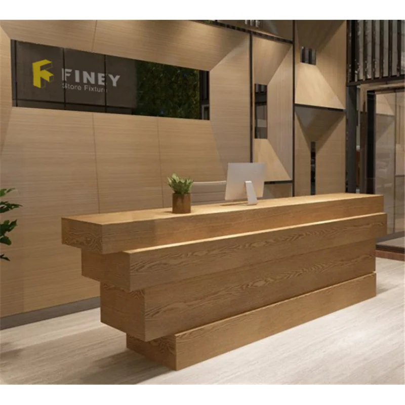 （customized）Modern High Quality Luxury I Shaped Customized Small White Pink Wooden Marble Salon Office Counter Reception De