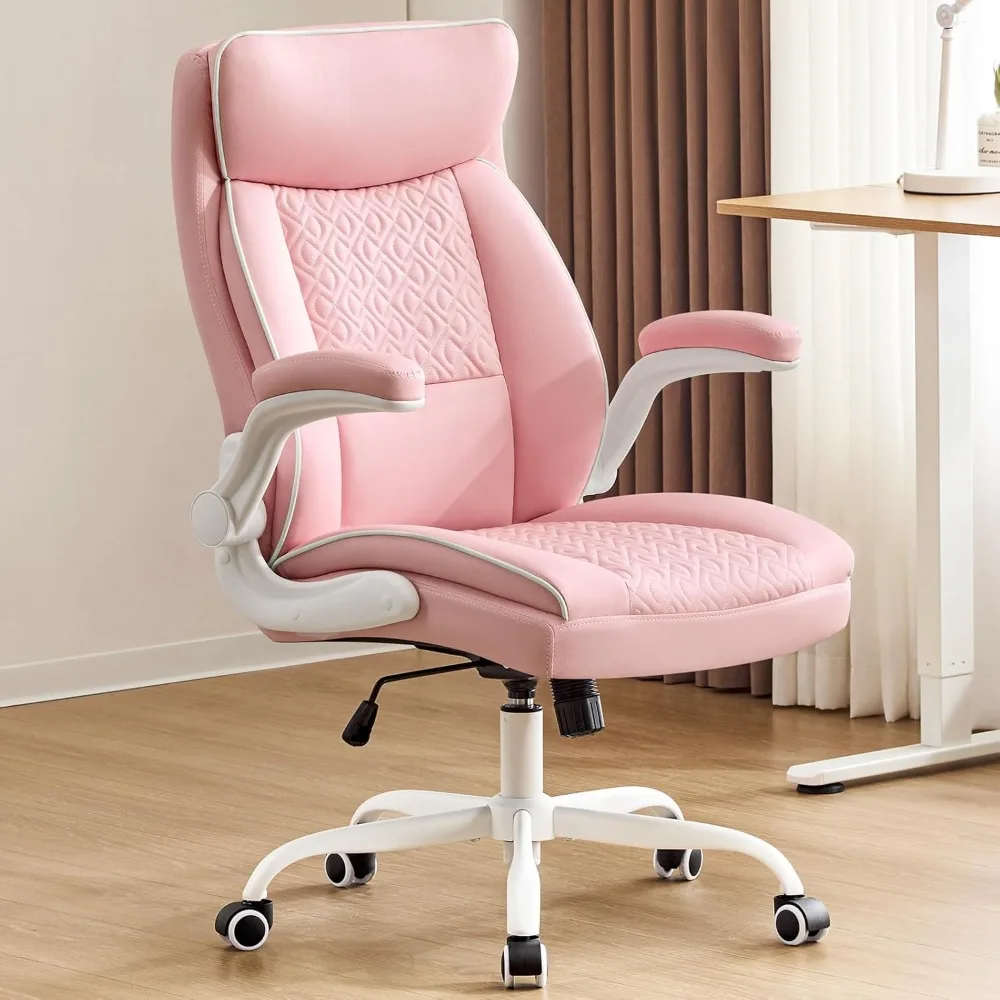 كرسي مكتب جلدي، كرسي مكتب كمبيوتر مع دعم قطني، تعديل الارتفاع، كراسي مهام حصرية مريحة 400 رطل مع Pa #1