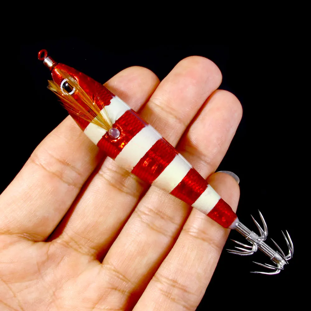 Newup Pesca Luminous Squid Jig Fishing Wood Shrimp Lure with box 10.5cm-9.5g Cuttlefish Octopus Fishing Lures Squid Bait